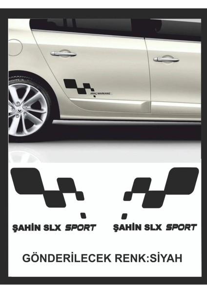 Şahin Slx Sport Damalı Sağ-Sol Takım 2 Adet Oto Sticker 30X16 cm Siyah