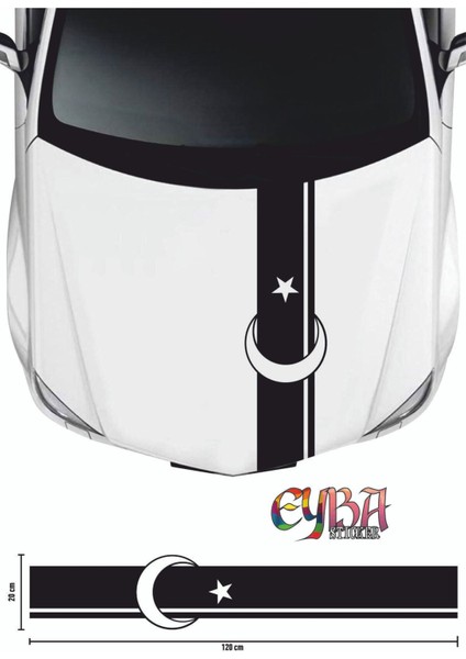 Sticker Ön Kaput Ay Yıldız Şerit Sticker - Oto Sticker 118X20CM