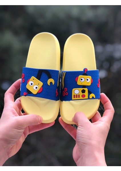 Robot Figürlü Çocuk Terliği, Kaydırmaz Taban Çocuk Terliği, Bahçe Deniz Havuz Terliği