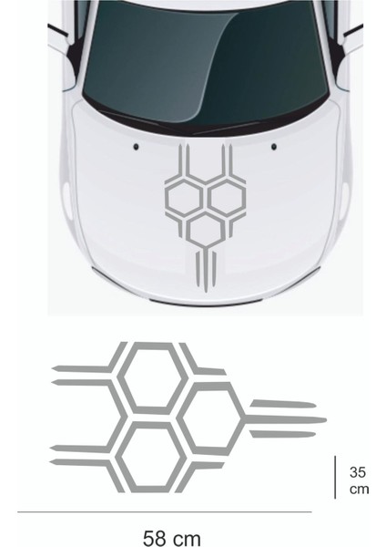 Sticker 58X35 cm - Yeni Trend - Bal Peteği Kaput Oto Sticker - Araba Çıkartma Uyumlu