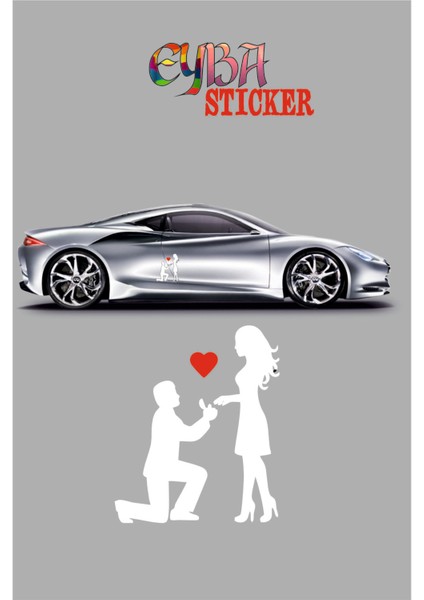 18X15 cm Kalpli Teklif Sevgili Oto Sticker -Araba Sticker - Duvar Sticker
