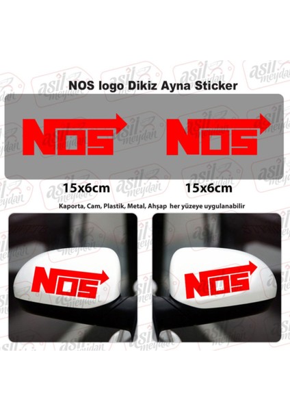 2 Adet Nos Logo Dikiz Ayna Kırmızı Sticker, Araba Etiket, Tuning, Aksesuar, Modifiye, Arma,