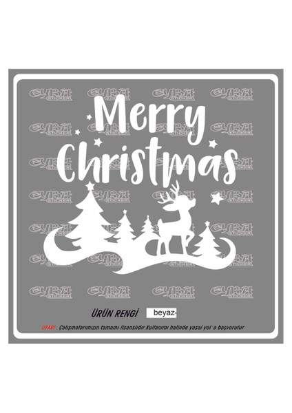 Merry Cristimas Yavru Ceylan Yılbaşı Sticker Süs Cam Kar Tanesi Yapıştırma