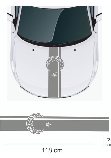 Sticker 118X22 cm - Türkiye Cumhuriyeti Atatürk Yazılı - Uzun Kaput Oto Sticker - Araba Çıkartma