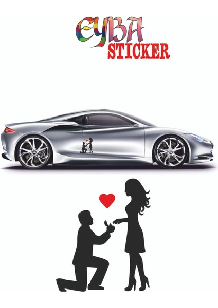 18X15 cm Kalpli Teklif Sevgili Oto Sticker -Araba Sticker - Duvar Sticker
