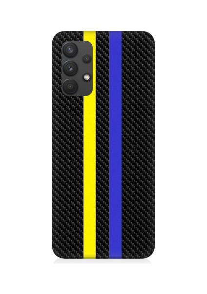 Samsung Galaxy A32 Uyumlu Sarı Lacivert Karbon Motif Desenli Silikon Kılıf