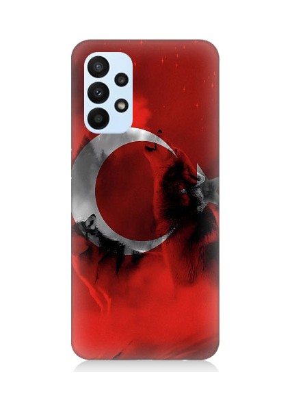 Samsung Galaxy A73 Uyumlu Türk Bayrağı ve Kurt Desenli Silikon Kılıf