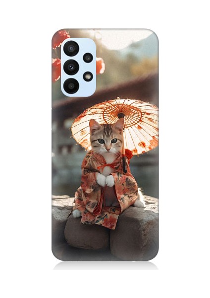 Samsung Galaxy A33 Uyumlu Geyşa Kıyafetli Kedi Desenli Silikon Kılıf