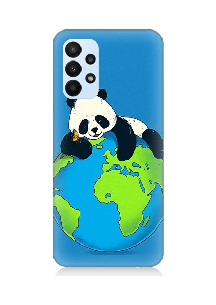 Samsung Galaxy A33 Uyumlu Yorgun Panda ve Dünya Desenli Silikon Kılıf