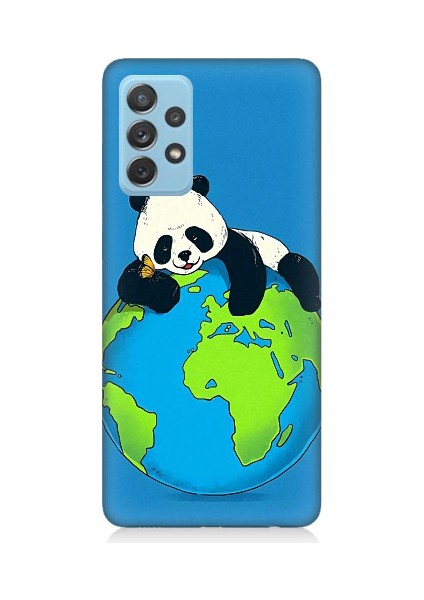 Samsung Galaxy A72 Uyumlu Yorgun Panda ve Dünya Desenli Silikon Kılıf