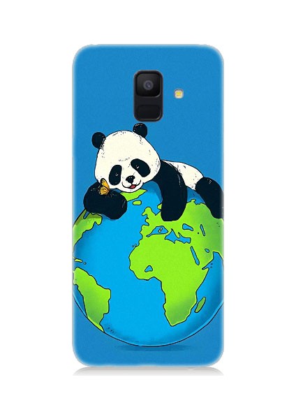 Samsung Galaxy A6 Uyumlu Yorgun Panda ve Dünya Desenli Silikon Kılıf