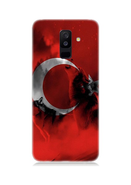Samsung Galaxy A6 Plus Uyumlu Türk Bayrağı ve Kurt Desenli Silikon Kılıf