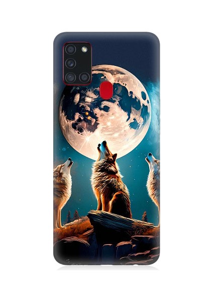 Samsung Galaxy A21S Uyumlu 3 Kurt ve Dolunay Desenli Silikon Kılıf