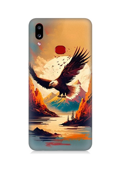 Samsung Galaxy A10S Uyumlu Uçan Siyah Beyaz Kartal Desenli Silikon Kılıf