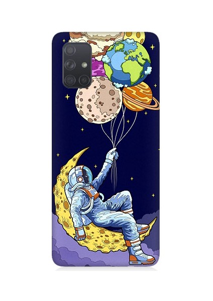 Samsung Galaxy A51 Uyumlu Astranot ve Gezegen Balonlar Desenli Silikon Kılıf
