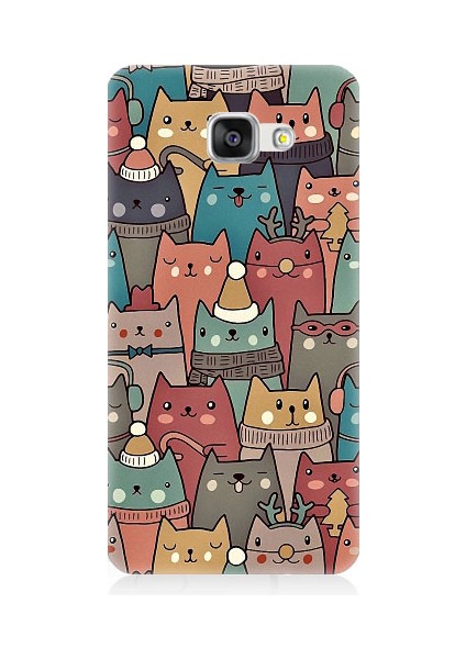 Samsung Galaxy A3 2016 Uyumlu Yılbaşı Kış ve Kediler Desenli Silikon Kılıf