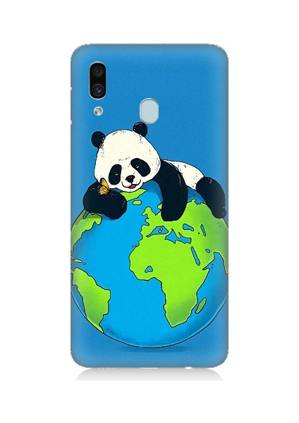 Samsung Galaxy A30 Uyumlu Yorgun Panda ve Dünya Desenli Silikon Kılıf