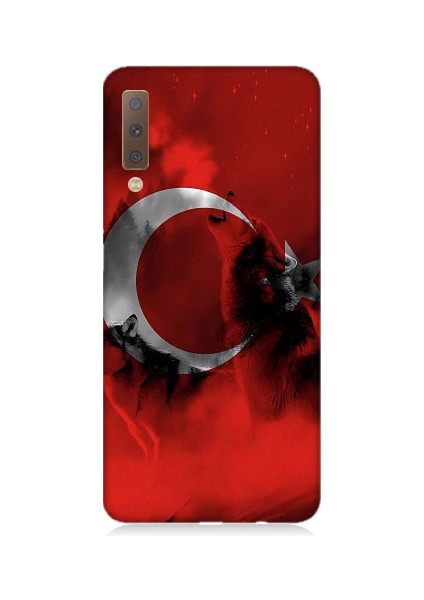 Samsung Galaxy A7 2018 Uyumlu Türk Bayrağı ve Kurt Desenli Silikon Kılıf