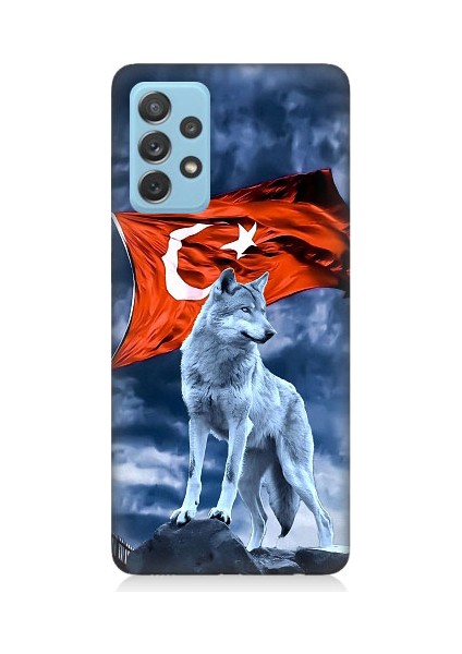 Samsung Galaxy A52 Uyumlu Kurt Göktürk ve Bayrak Desenli Silikon Kılıf