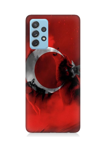 Samsung Galaxy A72 Uyumlu Türk Bayrağı ve Kurt Desenli Silikon Kılıf