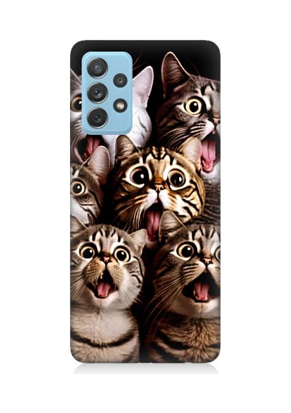 Samsung Galaxy A52 Uyumlu Şaşkın Kediler Desenli Silikon Kılıf
