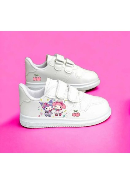 Kiraz Tatlık Kurom Baskılı Beyaz Bantlı Spor Ayakkabı Sneaker