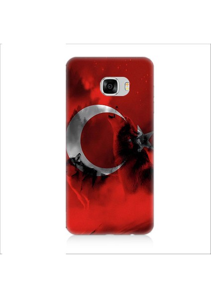 Samsung Galaxy C7 Uyumlu Türk Bayrağı ve Kurt Desenli Silikon Kılıf