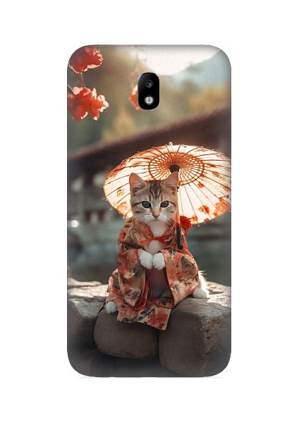 Samsung Galaxy J3 Pro Uyumlu Geyşa Kıyafetli Kedi Desenli Silikon Kılıf