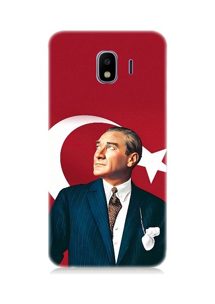 Samsung Galaxy J2 Pro Uyumlu Mustafa Kemal Atatürk ve Bayrak Desenli Silikon Kılıf