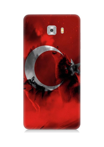 Samsung Galaxy C9 Pro Uyumlu Türk Bayrağı ve Kurt Desenli Silikon Kılıf