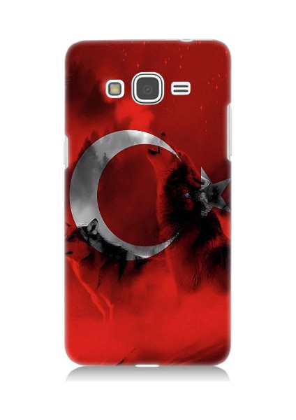 Samsung Galaxy Grand Prime Uyumlu Türk Bayrağı ve Kurt Desenli Silikon Kılıf