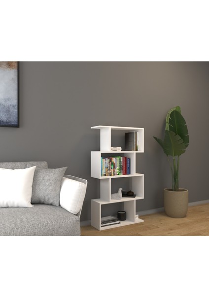 Miristanbul 4 Raflı Kitaplık, Dekoratif Raf Zigzag Kitaplık, Beyaz Renk modelleri