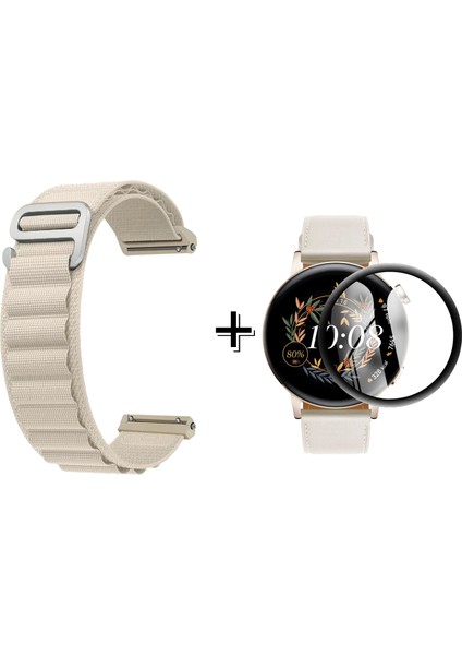 Huawei Watch Gt3 42MM Için Kancalı Kumaş Kordon Kayış + Ekran Koruma Filmi - FC246