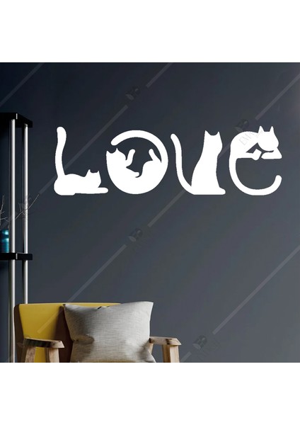 Kedi Figürlü Love Yazısı Duvar Dekorasyon