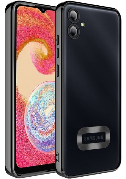 Caseworld Samsung Galaxy A05 Kapak Yanları Renkli Lens Korumalı Logo Gösteren Şeffaf Luxury Silikon Kılıf - Siyah