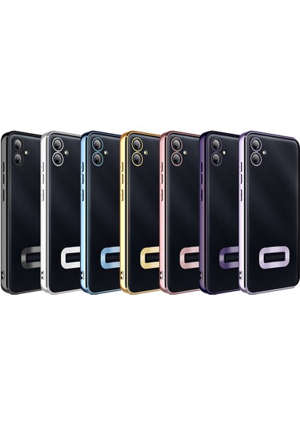 Caseworld Samsung Galaxy A05 Kapak Yanları Renkli Lens Korumalı Logo Gösteren Şeffaf Luxury Silikon Kılıf - Siyah