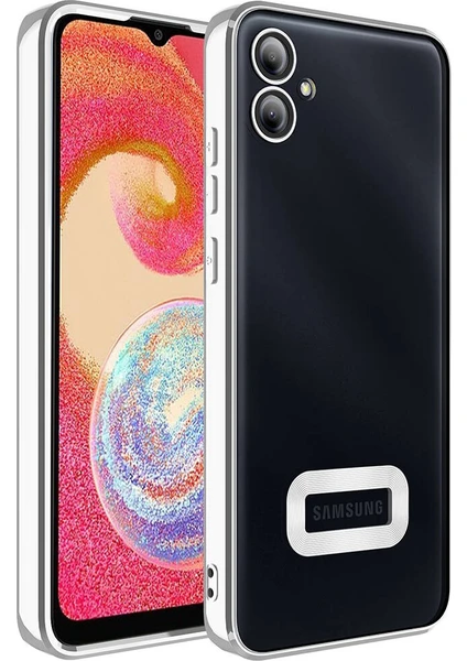 Case World Caseworld Samsung Galaxy A05 Kapak Yanları Renkli Lens Korumalı Logo Gösteren Şeffaf Luxury Silikon Kılıf - Gümüş