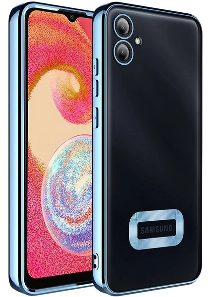 Case World Caseworld Samsung Galaxy A05 Kapak Yanları Renkli Lens Korumalı Logo Gösteren Şeffaf Luxury Silikon Kılıf - Mavi