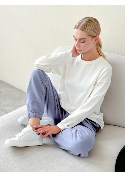 Kadın Uzun Kollu Bisiklet Yaka Basic Oversize T-Shirt