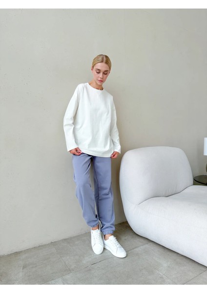 Kadın Uzun Kollu Bisiklet Yaka Basic Oversize T-Shirt