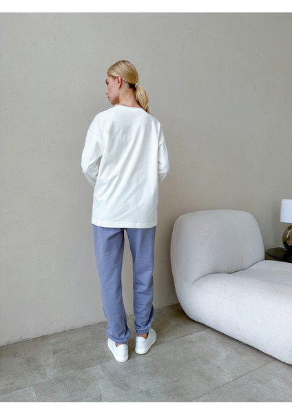 Kadın Uzun Kollu Bisiklet Yaka Basic Oversize T-Shirt