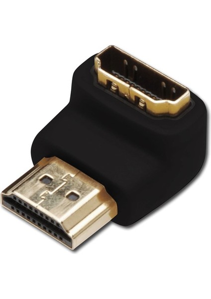 HDMI Adaptör, HDMI A erkek - HDMI A dişi, 90 derece açılı, siyah renk, altın kaplama