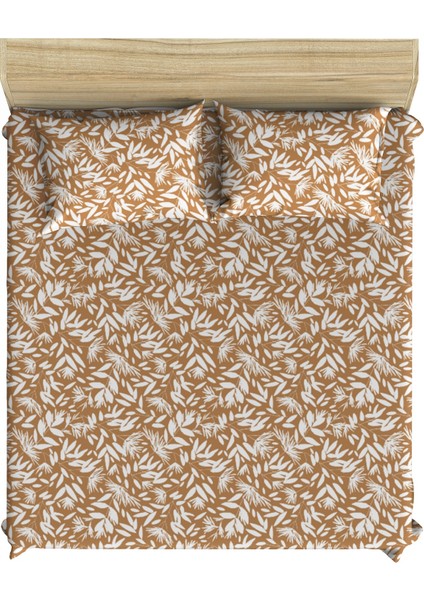Yüzde Yüz Pamuklu Çiçekli Bej 180X200+2*(50X70) Yüksek Kenarlı Battal Boy Lastikli Çarşaf Seti