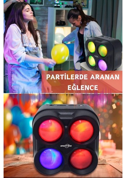 GTS-1835 Kablosuz Hoparlör Rgb Işıklı Fm Radyo Android Apple Uyumlu Bluetooth Taşınabilir Hoparlör