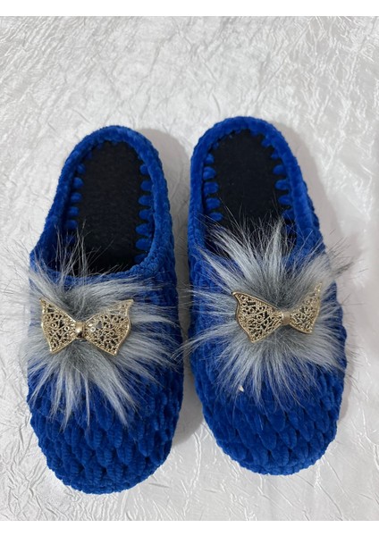 El Örgüsü Kadife Ip Ev Terliği modelleri