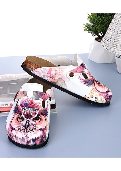8055 Taçlı Baykuş Desenli Sabo Terlik
