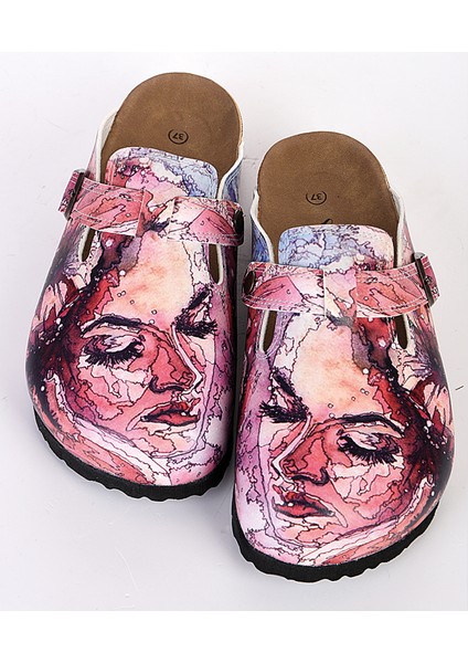 8054 Güzel Kadın Desenli Sabo Terlik modelleri