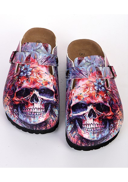 8053 Renkli Kuru Kafa Desenli Sabo Terlik modelleri