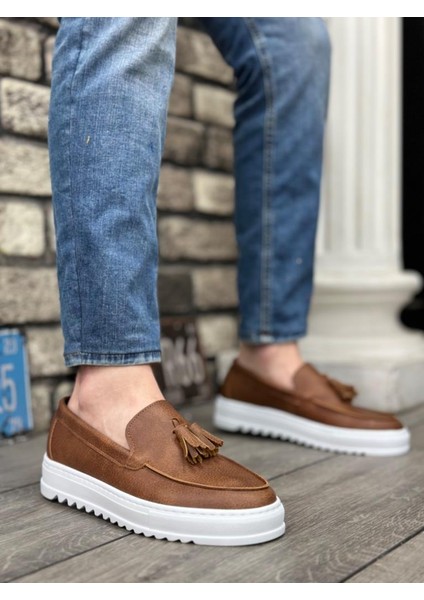 BA0154 Bağcıksız Yüksek Taban Cilt Taba Püsküllü Erkek Ayakkabı