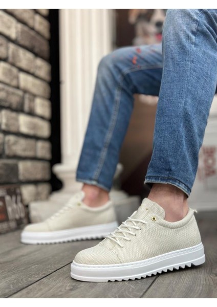 BA0152 Bağcıklı Yüksek Taban Krem Keten Erkek Ayakkabı fırsatları